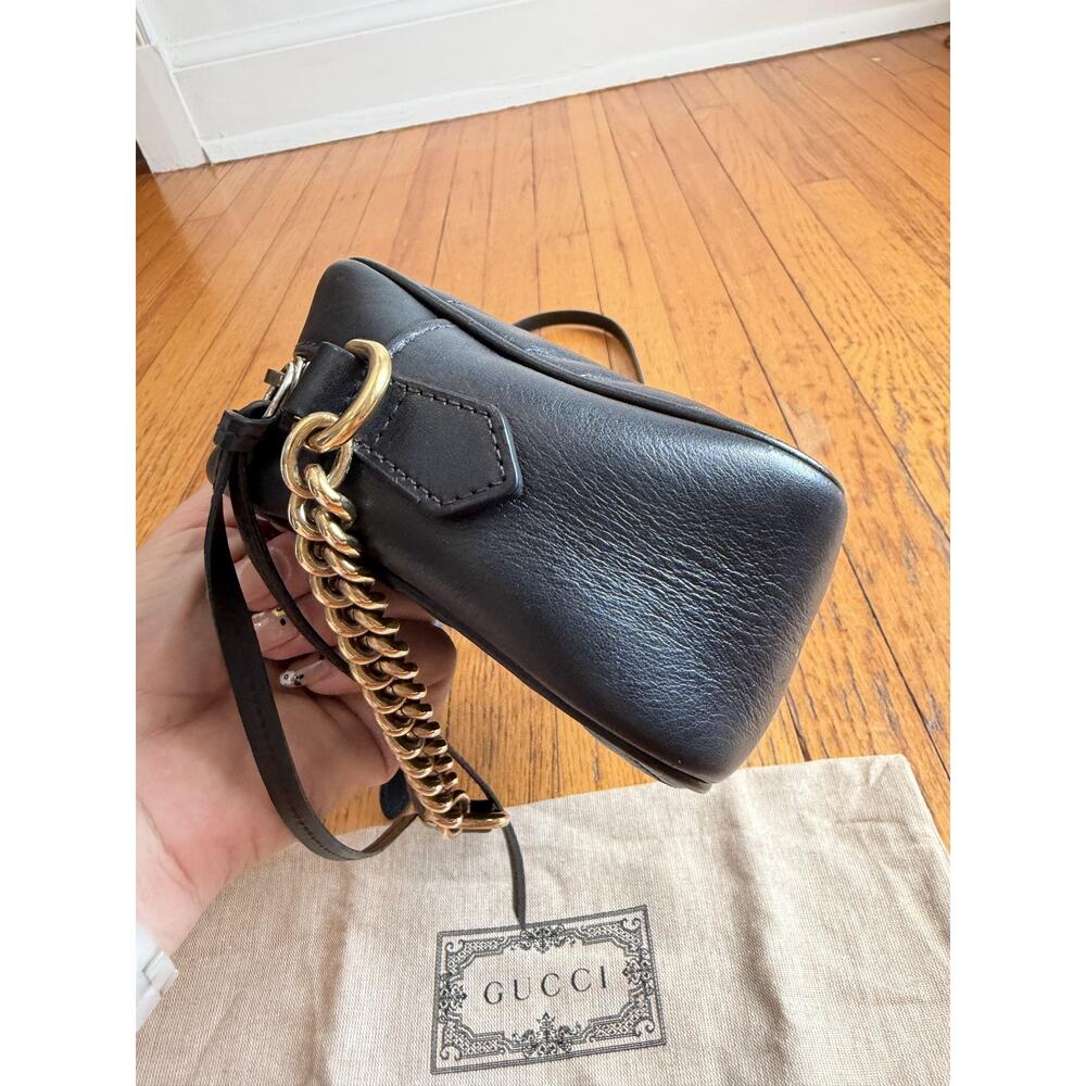 Gucci Crossbody Bag Womens Small Black Leather GG Marmont Camera Made In Italy - Picture 5 of 16